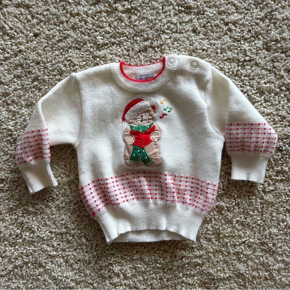 First Impressions 6-9M Christmas Bear Sweater Holiday Vintage - BEAR SQUEAKS